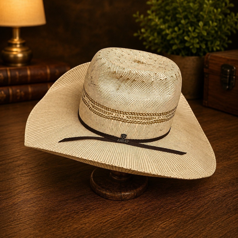 ARIAT Bangora Straw Cowboy Hat Men's Beige Western Ventilated Crown Rodeo 5430